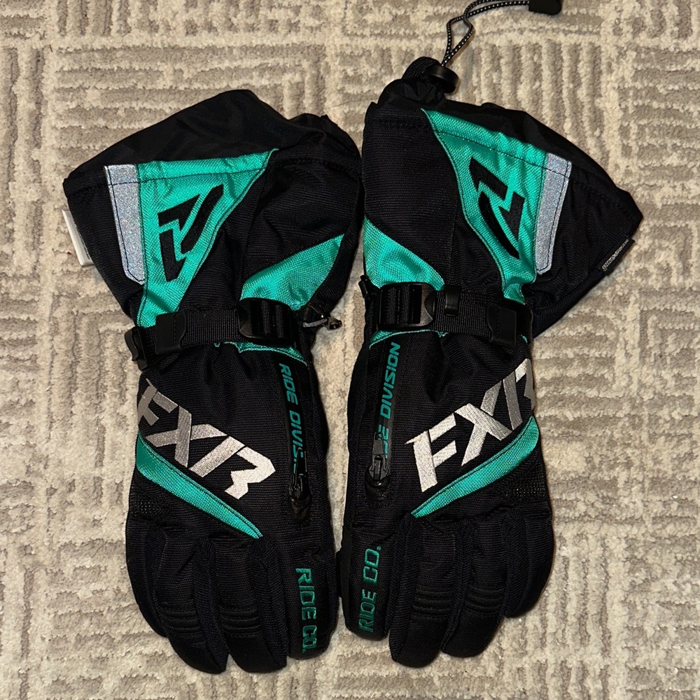 FXR Black and Teal Snowmobiling Gloves